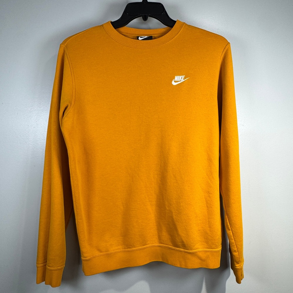 Nike Sportswear Club Fleece Crewneck Sweatshirt Mustard Yellow Mens S Logo Cozy‎
